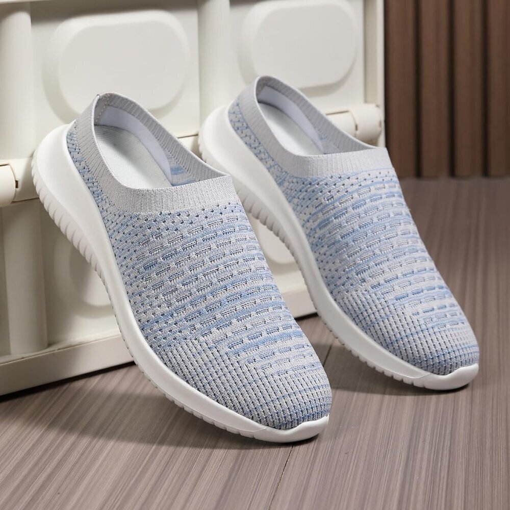 Women Slip On Sneakers Lightweight Breathable Knit Flat Shoes for Walking - Picture 4 of 9